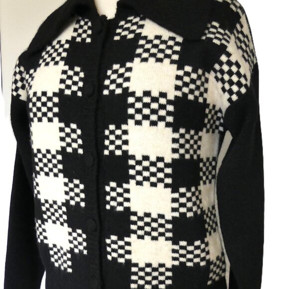 COTE Black White Button Down Camilla Cardigan Check Knit Sweater USA Size Small - Picture 3 of 11